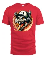 Dragon Skull DJ Style T-Shirt - red t-shirt on white background