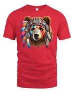 Tribal Bear Warrior T-Shirt - red t-shirt on white background