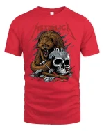 Savage Bear and Skull Heavy Metal Tee - red t-shirt on white background