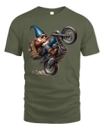 Funny Biker Gnome Tee - military green t-shirt on white background