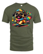 Colorful Racing Pug Tee - military green t-shirt on white background