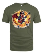 Fiery Rock Devil Guitarist T-shirt - military green t-shirt on white background