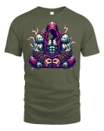 Hooded Warrior Muscle Power Tee - military green t-shirt on white background