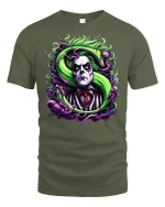 Creepy Gothic Villain T-shirt - military green t-shirt on white background