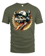 Dragon Skull DJ Style T-Shirt - military green t-shirt on white background