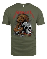 Savage Bear and Skull Heavy Metal Tee - military green t-shirt on white background