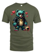 Badass Punk Love Bear Tee - military green t-shirt on white background