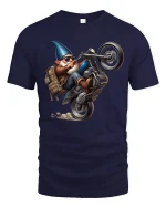 Funny Biker Gnome Tee - navy t-shirt on white background