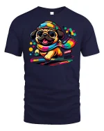 Colorful Racing Pug Tee - navy t-shirt on white background