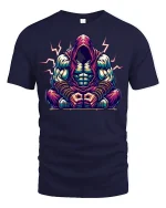 Hooded Warrior Muscle Power Tee - navy t-shirt on white background
