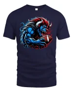 Savage Bull Football Tee - navy t-shirt on white background