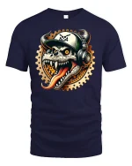 Dragon Skull DJ Style T-Shirt - navy t-shirt on white background