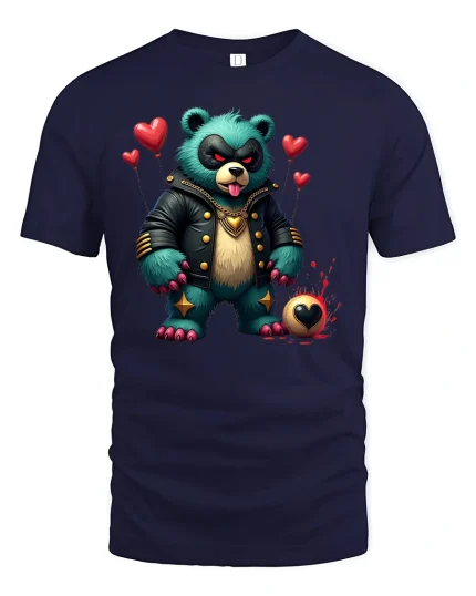 Badass Punk Love Bear Tee - navy t-shirt on white background