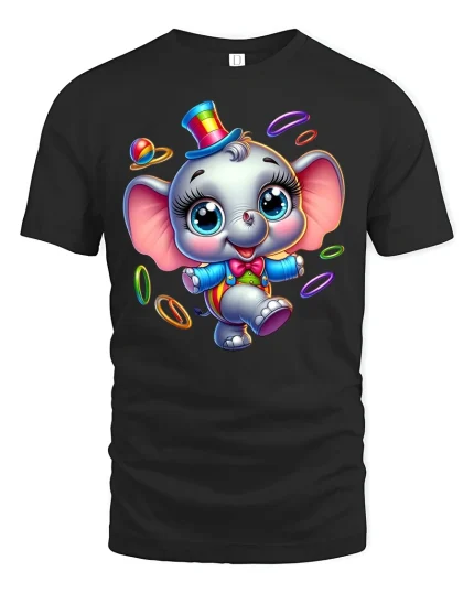 Cute Circus Elephant T-shirt - black t-shirt on white background