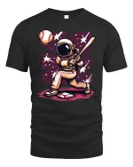 Space Baseball Astronaut T-shirt - black t-shirt on white background