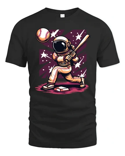 Space Baseball Astronaut T-shirt - black t-shirt on white background