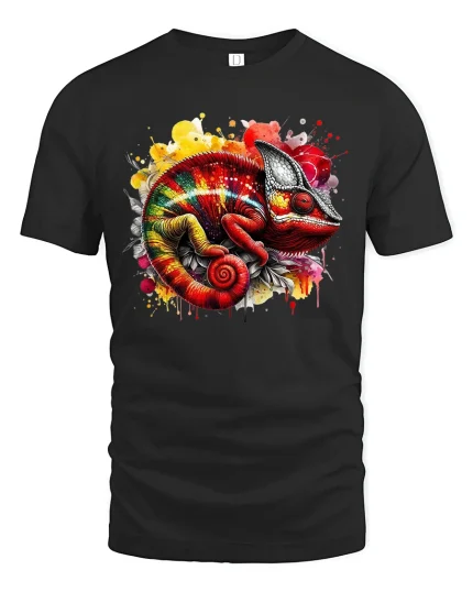 Color Splash Chameleon T-shirt - black t-shirt on white background