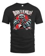 Born to Be Wild Rock Raccoon T-shirt - black t-shirt on white background