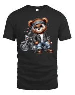 Biker Teddy Bear Motorcycle Tee - black t-shirt on white background
