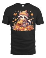 Cute Raccoon Pumpkin T-shirt - black t-shirt on white background