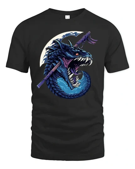 Samurai Dragon Graphic T-shirt - black t-shirt on white background