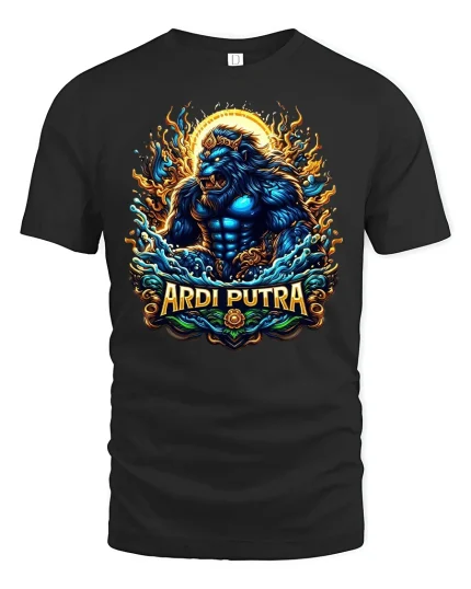 Mythical Lion Warrior Sun Fire T-shirt - black t-shirt on white background