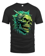 Neon Spiked Skull Graphic Tee - black t-shirt on white background