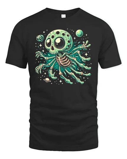 Alien Octopus Skull Graphic Tee - black t-shirt on white background
