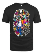 Hip Hop DJ Graffiti Style Tee - black t-shirt on white background