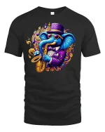 Cool Jazz Elephant Saxophone T-shirt - black t-shirt on white background