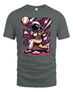 Space Baseball Astronaut T-shirt - gray t-shirt on white background