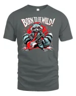 Born to Be Wild Rock Raccoon T-shirt - gray t-shirt on white background