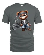 Biker Teddy Bear Motorcycle Tee - gray t-shirt on white background
