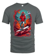 Skeleton Skater Hoodie Tee - gray t-shirt on white background