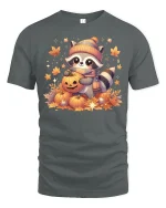 Cute Raccoon Pumpkin T-shirt - gray t-shirt on white background