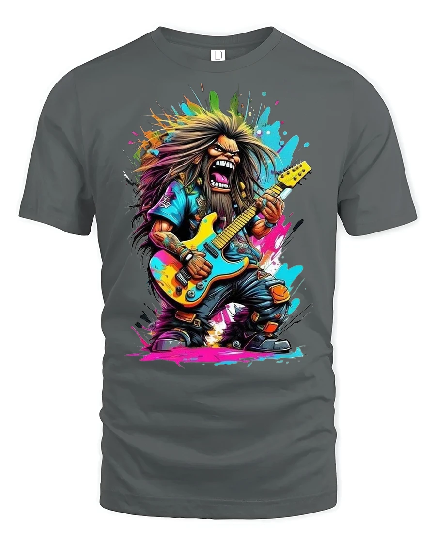 Wild Rock Guitarist Graphic T-shirt - 1 Wild Rock Guitarist Graphic T-shirt - gray t-shirt on white background