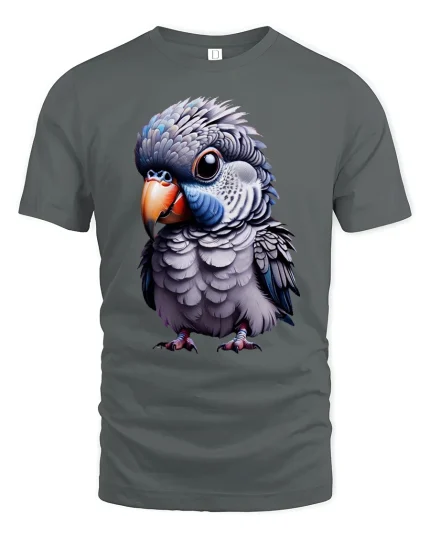 Cute Parrot Bird Tee - gray t-shirt on white background