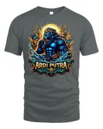 Mythical Lion Warrior Sun Fire T-shirt - gray t-shirt on white background