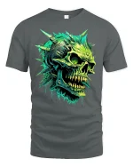 Neon Spiked Skull Graphic Tee - gray t-shirt on white background
