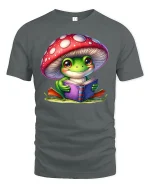 Cute Frog Reading Book T-shirt - gray t-shirt on white background