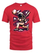 Space Baseball Astronaut T-shirt - red t-shirt on white background