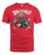 Born to Be Wild Rock Raccoon T-shirt - red t-shirt on white background