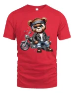 Biker Teddy Bear Motorcycle Tee - red t-shirt on white background