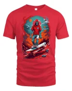 Skeleton Skater Hoodie Tee - red t-shirt on white background