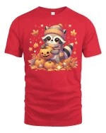 Cute Raccoon Pumpkin T-shirt - red t-shirt on white background