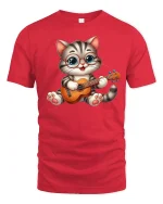Guitar Cat Graphic Tee - red t-shirt on white background