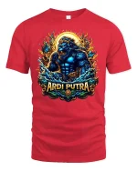 Mythical Lion Warrior Sun Fire T-shirt - red t-shirt on white background