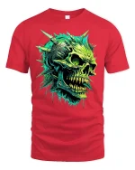 Neon Spiked Skull Graphic Tee - red t-shirt on white background