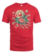 Alien Octopus Skull Graphic Tee - red t-shirt on white background