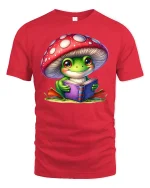 Cute Frog Reading Book T-shirt - red t-shirt on white background